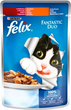 Влажный корм консервы для кошек FELIX Fantastic Duo (Феликс Фантастик) Кусочки в желе, 100г.