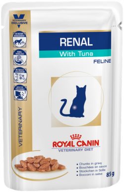 Упаковка влажного корма Royal Canin Renal Feline Tuna pouches для взрослых кошек с хронической почечной недостаточностью