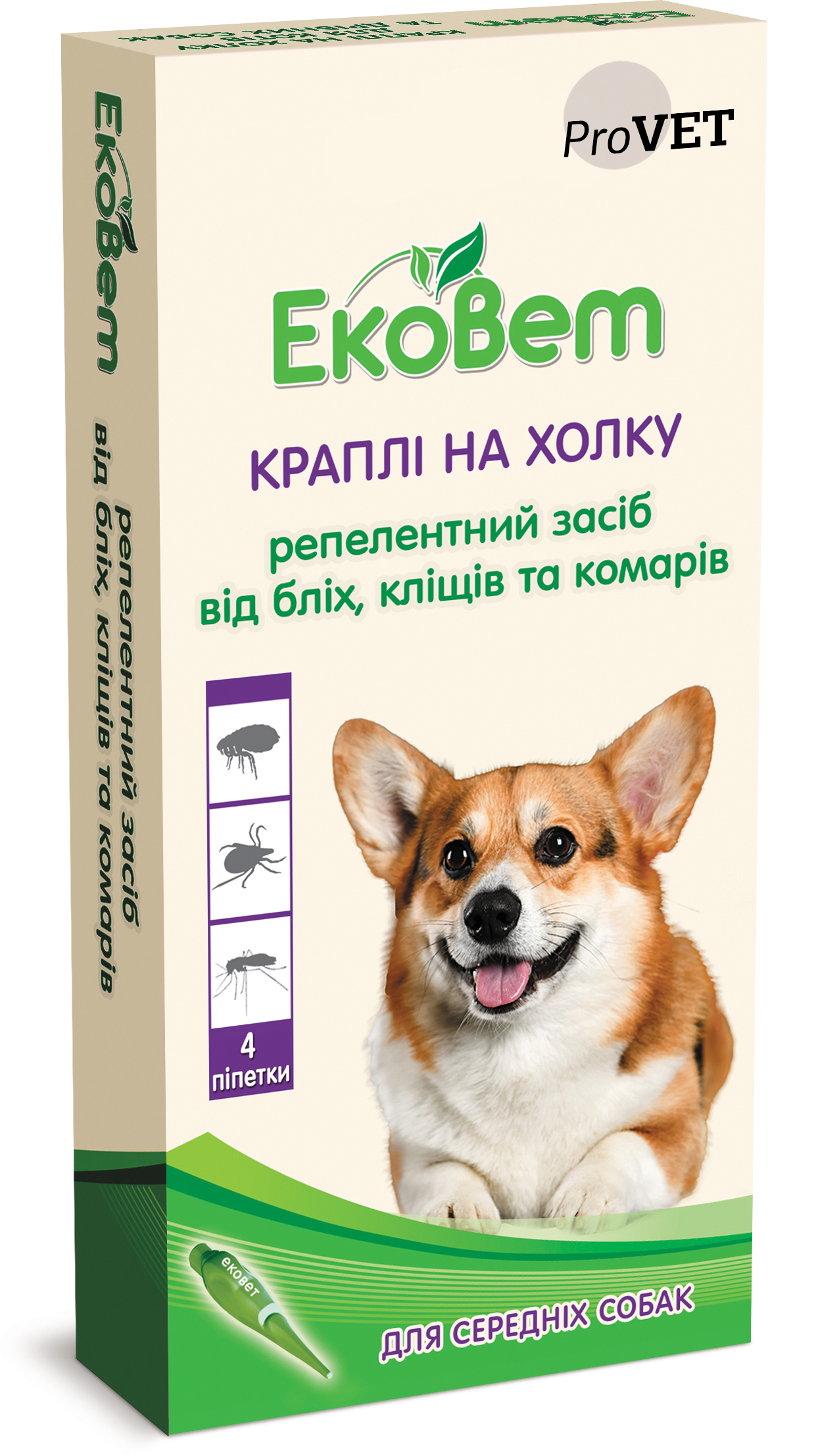 Краплі ProVET «ЕкоВет» для середніх порід собак, 4 піпетки (репелентний засіб)