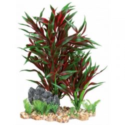 Растение пластик. на каменной подложке 28см красное