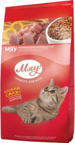 Сухой полнорационный корм для взрослых котов «Мяу» с карасем 11кг.