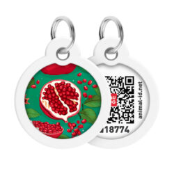 Адресник для собак і котів металевий WAUDOG Smart ID з QR паспортом, малюнок “Гранати”, коло, Д 30 мм