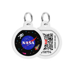 Адресник для собак та котів металічний WAUDOG Smart ID з QR паспортом, малюнок “NASA”, круг, Д 25 мм