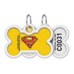 Адресник для собак і котів металевий WAUDOG Smart ID з QR паспортом, малюнок “Супермен вінтаж”, кістка, Д 40 мм, Ш 28 мм