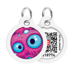 Адресник для собак і котів металевий WAUDOG Smart ID з QR паспортом, малюнок “Око монстра”, коло, Д 30 мм