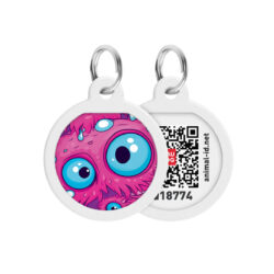 Адресник для собак і котів металевий WAUDOG Smart ID з QR паспортом, малюнок “Око монстра”, коло, Д 25 мм