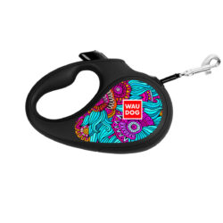 Повідець-рулетка для собак WAUDOG R-leash, малюнок “Літо”, S, до 15 кг, 5 м, світловідбиваюча стрічка чорний