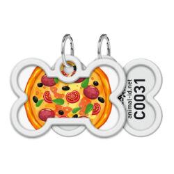 Адресник для собак і котів металевий WAUDOG Smart ID з QR паспортом, малюнок “Піца”, кістка, Д 40 мм, Ш 28 мм