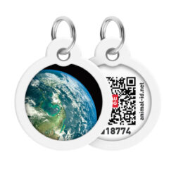 Адресник для собак і котів металевий WAUDOG Smart ID з QR паспортом, малюнок “Земля”, коло, Д 30 мм