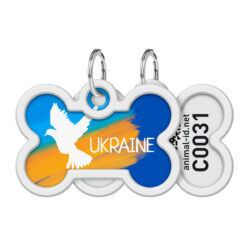 Адресник для собак і котів металевий WAUDOG Smart ID з QR паспортом, малюнок “Прапор”, кістка, Д 40 мм, Ш 28 мм