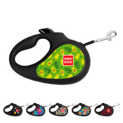 Повідець-рулетка для собак WAUDOG R-leash, малюнок “Авокадо”, XS, до 12 кг, 3 м, світловідбиваюча стрічка чорний