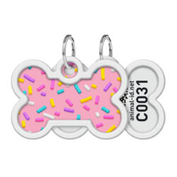Адресник для собак і котів металевий WAUDOG Smart ID з QR паспортом, малюнок “Маршмеллоу”, кістка, Д 40 мм, Ш 28 мм