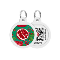Адресник для собак і котів металевий WAUDOG Smart ID з QR паспортом, малюнок “Гранати”, коло, Д 25 мм