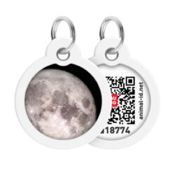 Адресник для собак і котів металевий WAUDOG Smart ID з QR паспортом, малюнок “Місяць”, коло, Д 30 мм