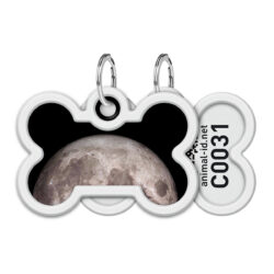 Адресник для собак і котів металевий WAUDOG Smart ID з QR паспортом, малюнок “Місяць”, кістка, Д 40 мм, Ш 28 мм