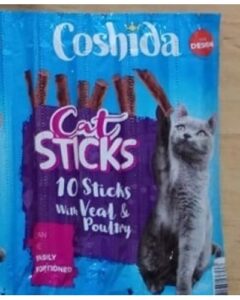 Ласощі для котів Coshida м'ясні палички з телятиною та куркою 10 шт по 5 гр