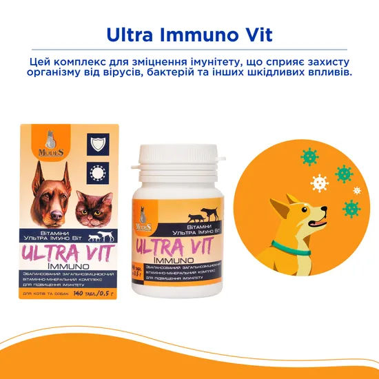 Ультра Імуно Віт (Ultra Immuno Vit) вітамінно-мінеральні комплекси для собак та котів 140шт*0,5г, MODES - Зображення 2