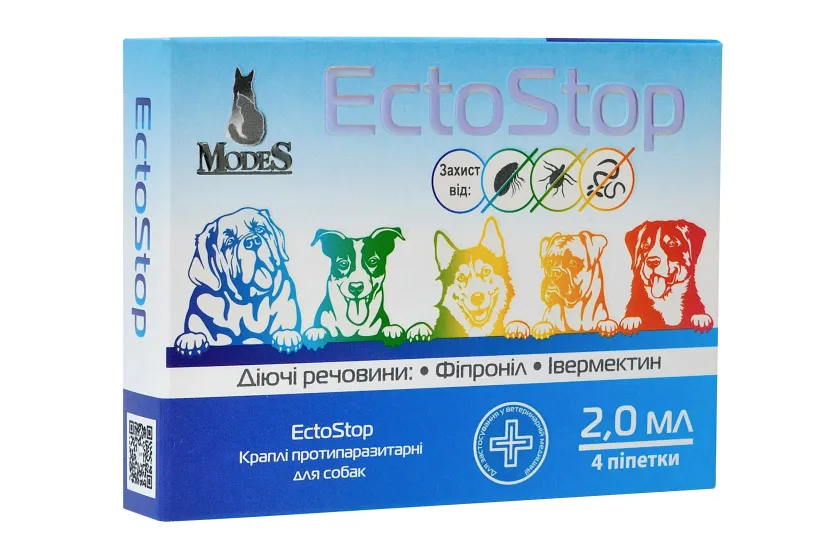 ЕктоСтоп (EctoStop) протипаразитарні краплі для собак 10-30кг, 2мл, MODES (від бліх, від кліщів, від гельмінтів) 1 піпетка