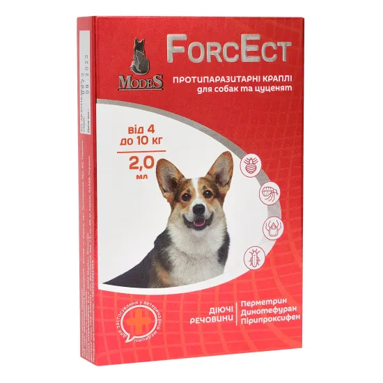 ФорсЕкт (ForcEct) протипаразитарні краплі для собак та цуценят 4-10 кг, 2,0 мл, MODES (від бліх, від кліщів)