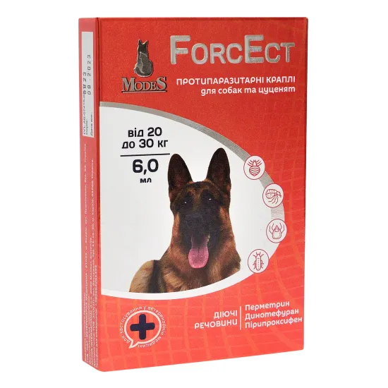 ФорсЕкт (ForcEct) протипаразитарні краплі для собак та цуценят 20-30 кг, 6,0 мл, MODES (від бліх, від кліщів)