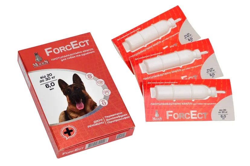 ФорсЕкт (ForcEct) протипаразитарні краплі для собак та цуценят 20-30 кг, 6,0 мл, MODES (від бліх, від кліщів) - Зображення 2