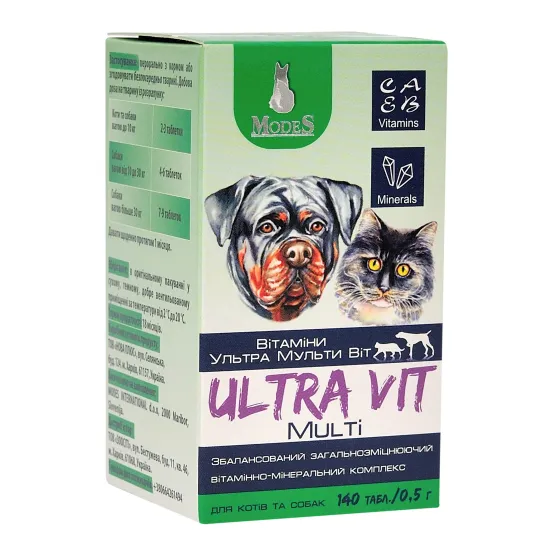 Ультра Мульті Віт (Ultra Multi Vit) вітамінно-мінеральні комплекси для собак та котів 140шт*0,5г, MODES