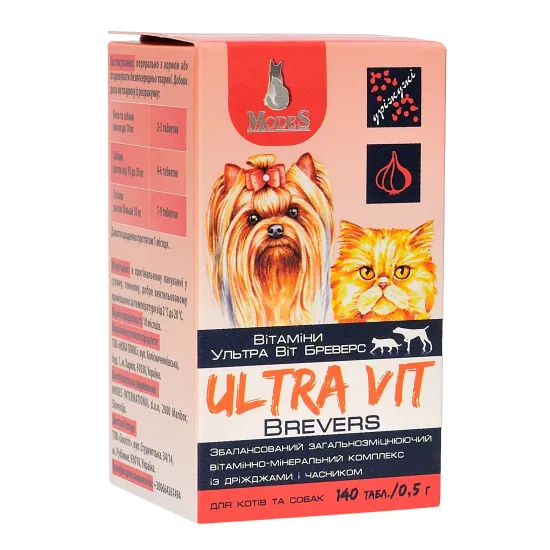 Ультра Віт Бреверс (Ultra Vit Brewers) вітамінно-мінеральні комплекси для собак та котів 140шт*0,5г, MODES
