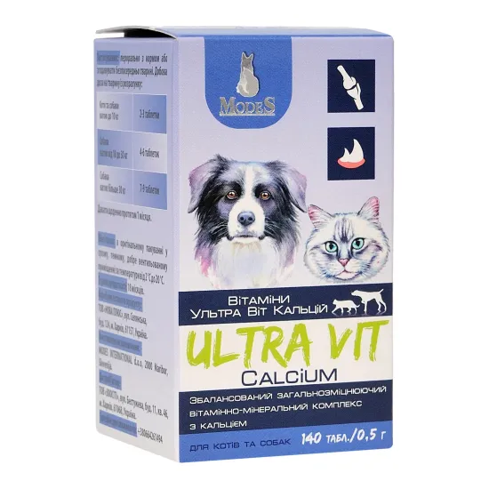 Ультра Віт Кальцій (Ultra Vit Calcium) вітамінно-мінеральні комплекси для собак та котів 140шт*0,5г, шт MODES