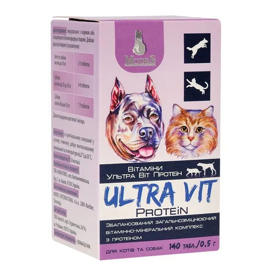 Ультра Віт Протеін (Ultra Vit Protein) вітамінно-мінеральні комплекси для собак та котів 140шт*0,5г, MODES